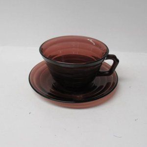 Hazel Atlas Depression Glass Amethyst MODERNTONE Cup and Saucer